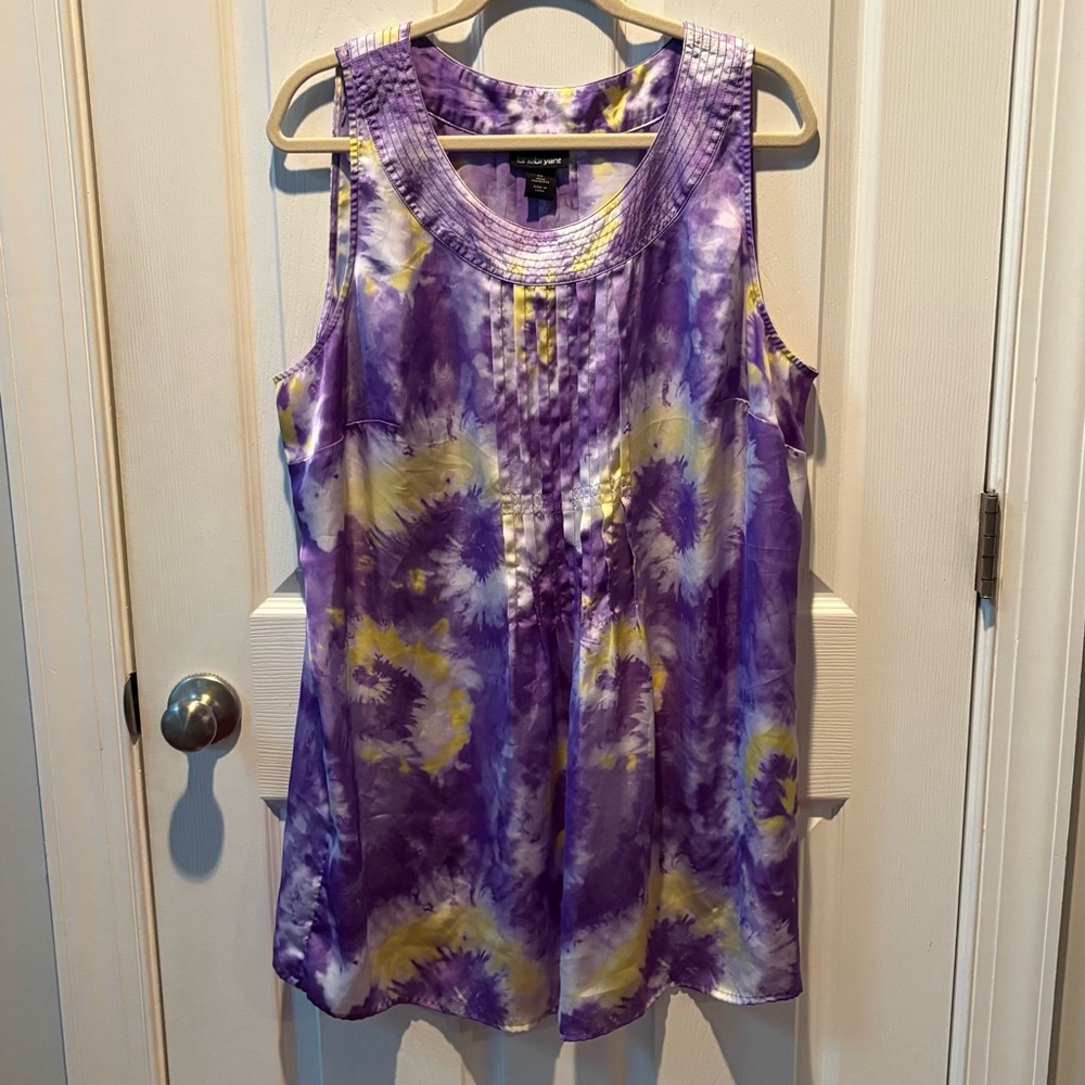 Lane Bryant Tie Dye Summer Shift Dress Sleeveless Purple Yellow Artsy Size 22